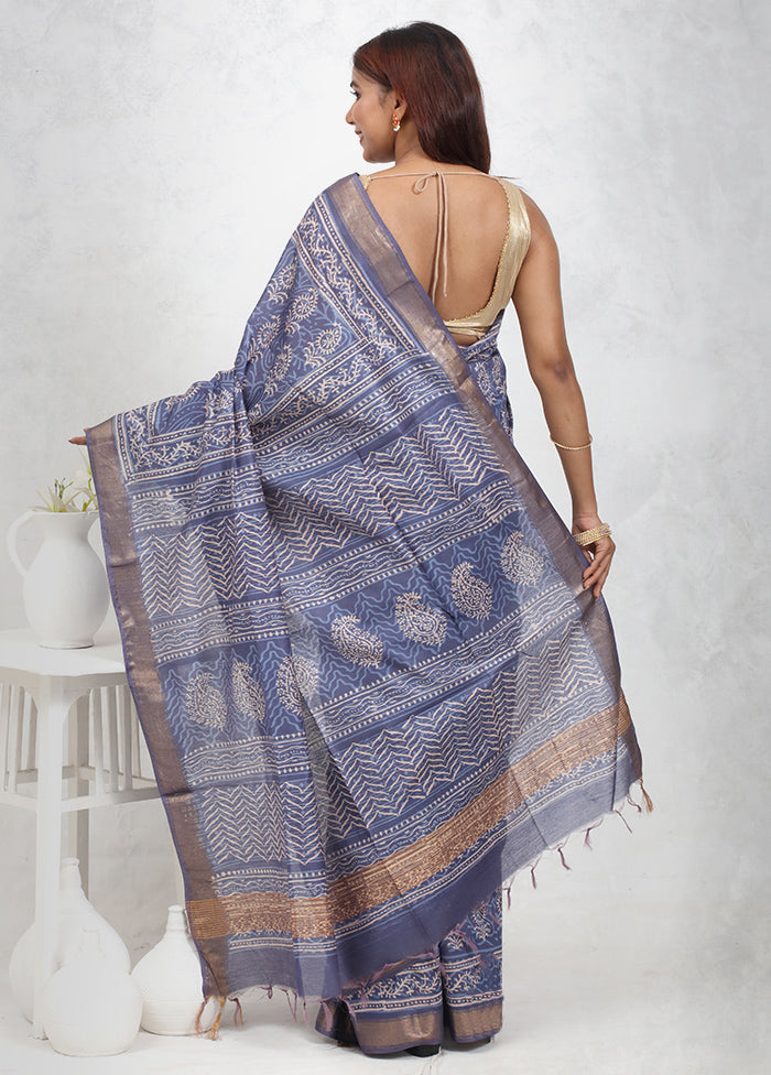 Blue Chanderi Cotton Saree Without Blouse Piece - Indian Silk House Agencies