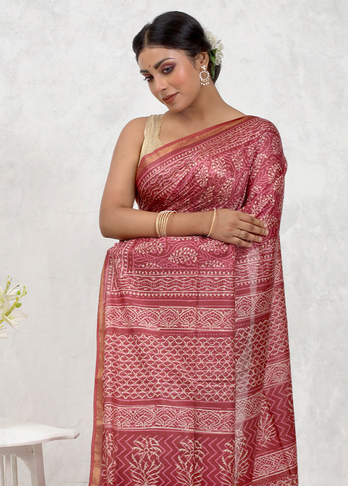 Pink Chanderi Cotton Saree Without Blouse Piece - Indian Silk House Agencies