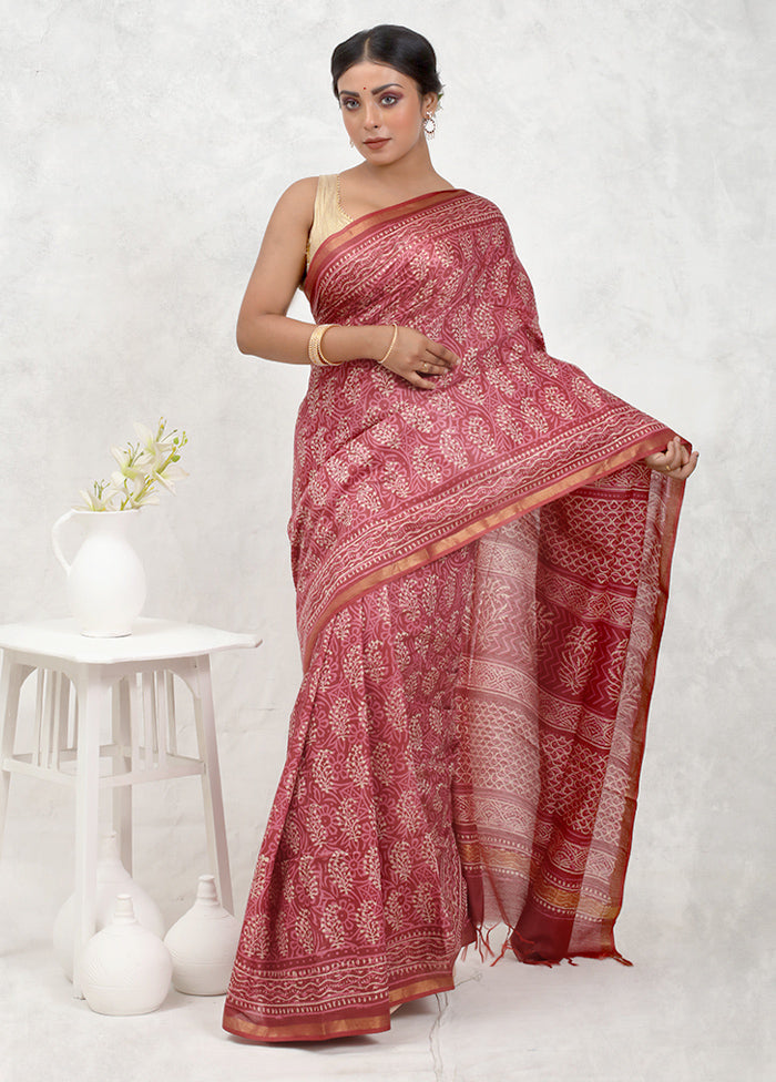 Pink Chanderi Cotton Saree Without Blouse Piece - Indian Silk House Agencies