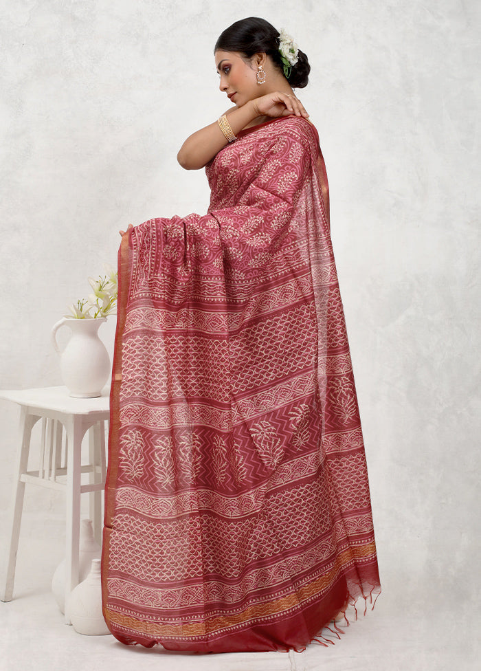 Pink Chanderi Cotton Saree Without Blouse Piece - Indian Silk House Agencies