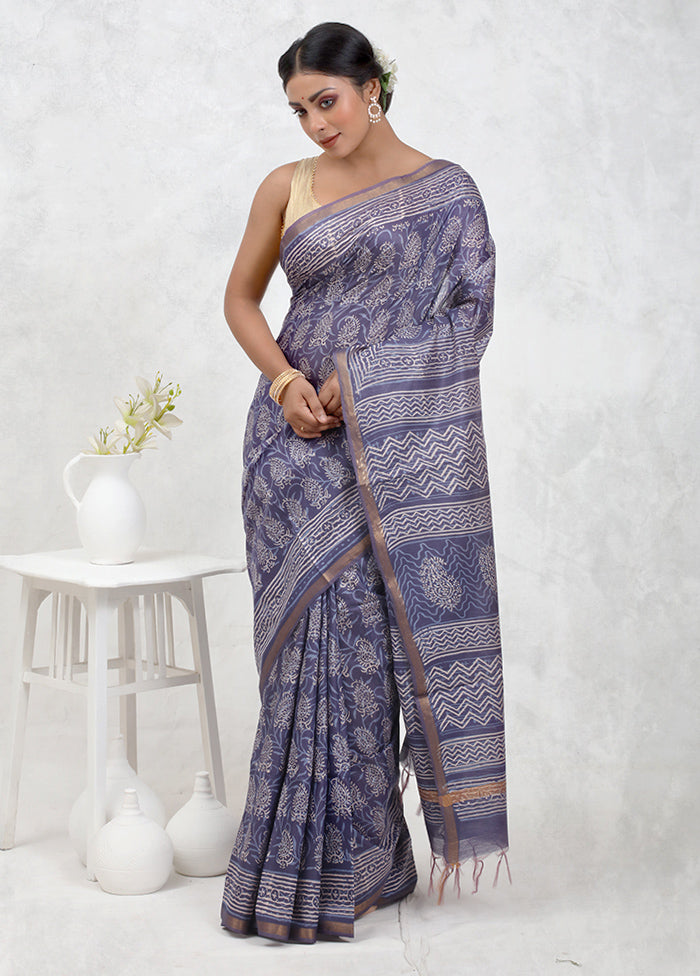 Blue Chanderi Cotton Saree Without Blouse Piece - Indian Silk House Agencies