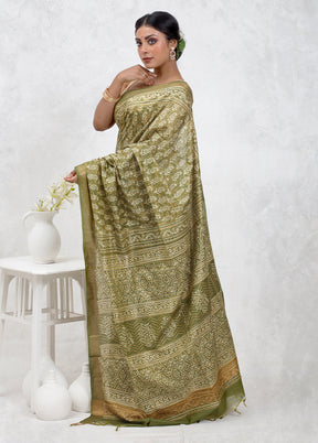 Green Chanderi Cotton Saree Without Blouse Piece - Indian Silk House Agencies