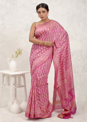 Pink Chanderi Cotton Saree Without Blouse Piece - Indian Silk House Agencies