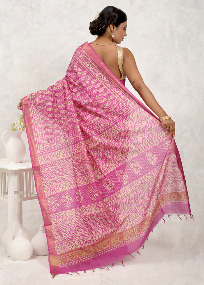 Pink Chanderi Cotton Saree Without Blouse Piece - Indian Silk House Agencies