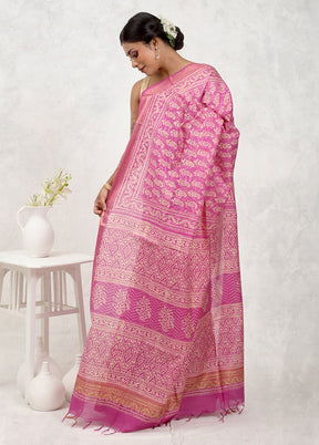 Pink Chanderi Cotton Saree Without Blouse Piece - Indian Silk House Agencies