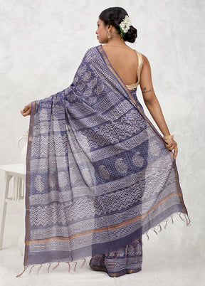 Blue Chanderi Cotton Saree Without Blouse Piece - Indian Silk House Agencies