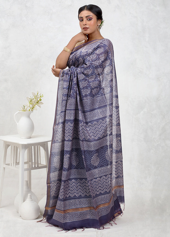 Blue Chanderi Cotton Saree Without Blouse Piece - Indian Silk House Agencies