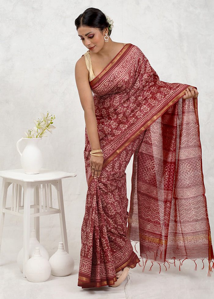 Pink Chanderi Cotton Saree Without Blouse Piece - Indian Silk House Agencies