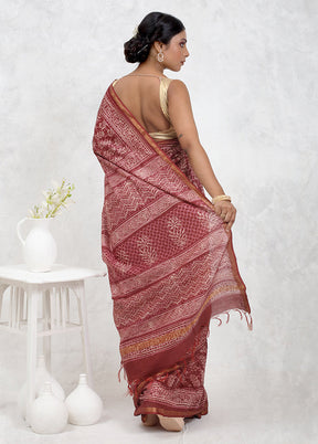 Pink Chanderi Cotton Saree Without Blouse Piece - Indian Silk House Agencies