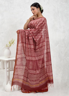 Pink Chanderi Cotton Saree With Blouse Piece
