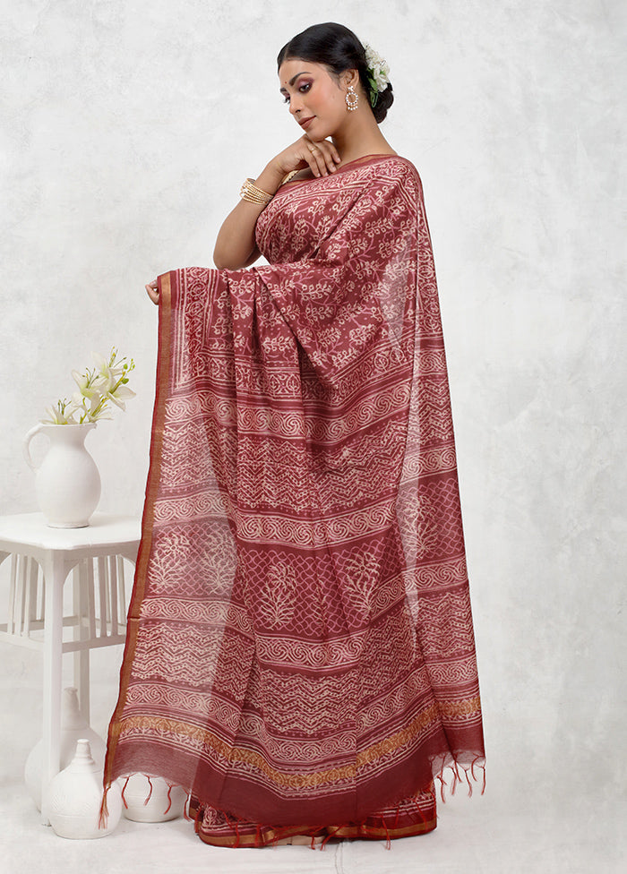 Pink Chanderi Cotton Saree With Blouse Piece