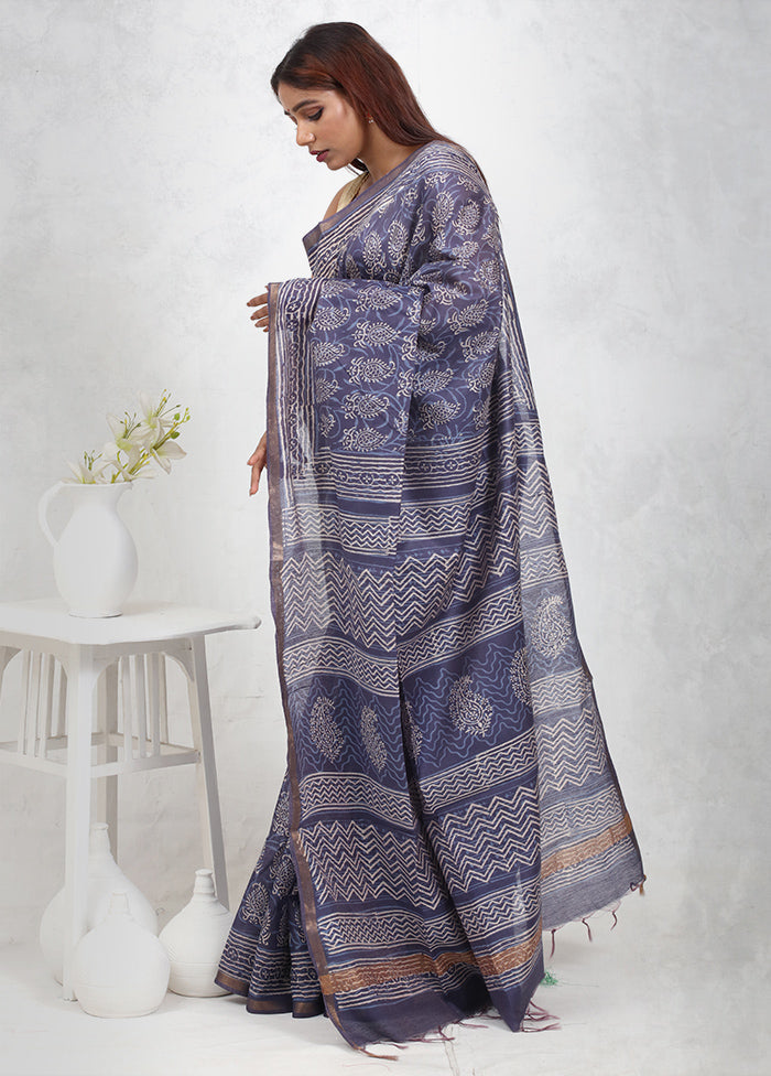 Blue Chanderi Cotton Saree Without Blouse Piece - Indian Silk House Agencies