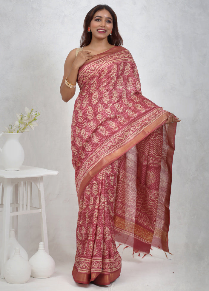 Maroon Chanderi Cotton Saree Without Blouse Piece - Indian Silk House Agencies