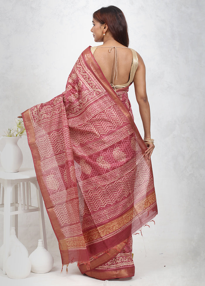 Maroon Chanderi Cotton Saree Without Blouse Piece - Indian Silk House Agencies