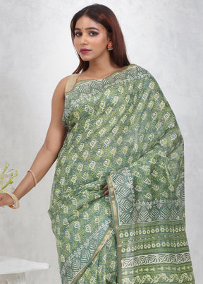 Green Chanderi Cotton Saree Without Blouse Piece - Indian Silk House Agencies