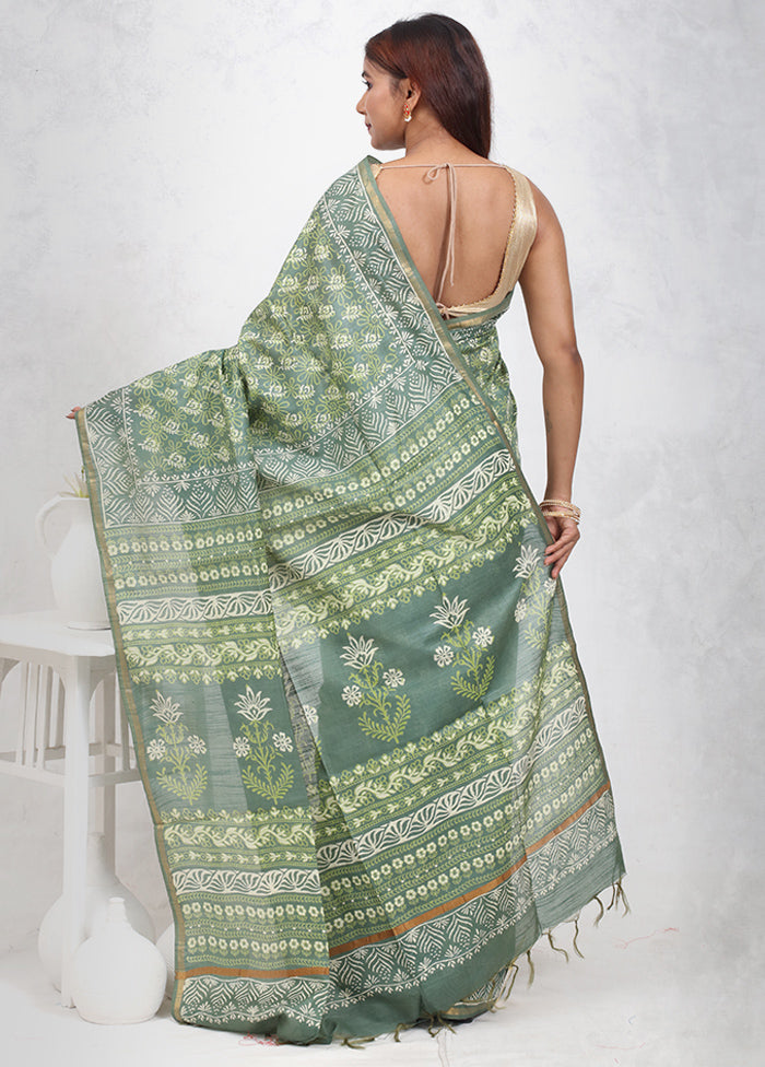 Green Chanderi Cotton Saree Without Blouse Piece - Indian Silk House Agencies