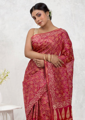 Pink Chanderi Cotton Saree Without Blouse Piece - Indian Silk House Agencies