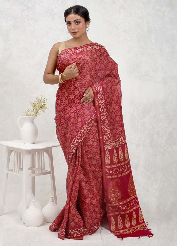 Pink Chanderi Cotton Saree Without Blouse Piece - Indian Silk House Agencies