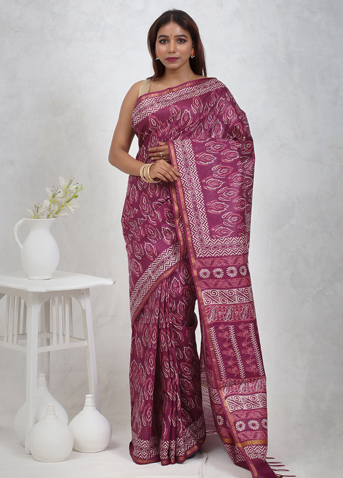 Purple Chanderi Cotton Saree Without Blouse Piece - Indian Silk House Agencies