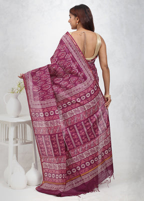 Purple Chanderi Cotton Saree Without Blouse Piece - Indian Silk House Agencies