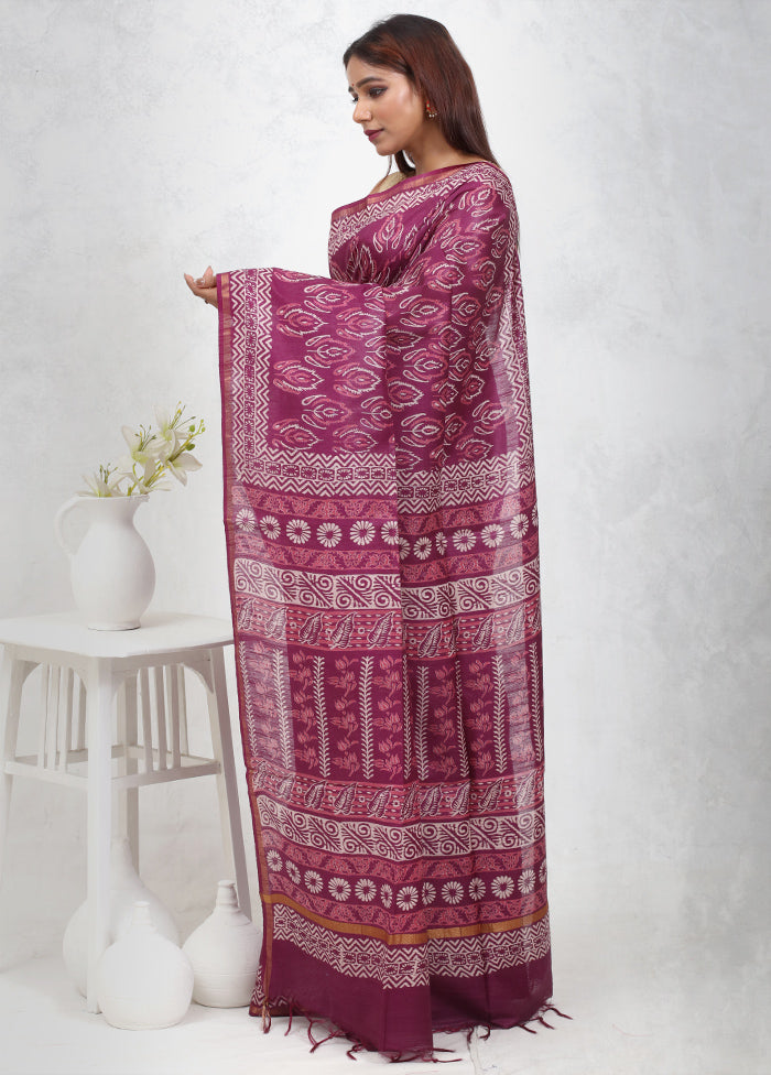 Purple Chanderi Cotton Saree Without Blouse Piece - Indian Silk House Agencies