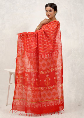 Orange Chanderi Cotton Saree Without Blouse Piece - Indian Silk House Agencies