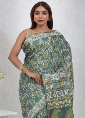 Green Chanderi Cotton Saree Without Blouse Piece - Indian Silk House Agencies