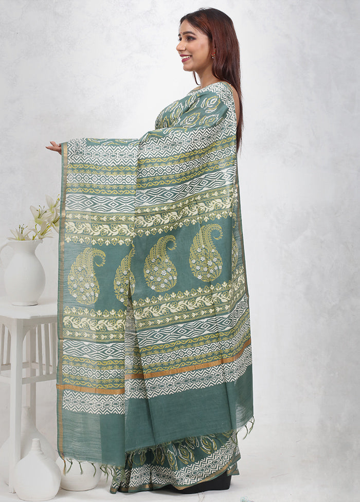 Green Chanderi Cotton Saree Without Blouse Piece - Indian Silk House Agencies