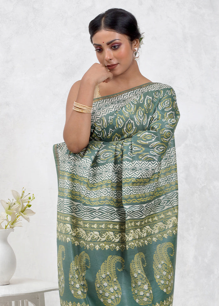 Green Chanderi Cotton Saree Without Blouse Piece - Indian Silk House Agencies