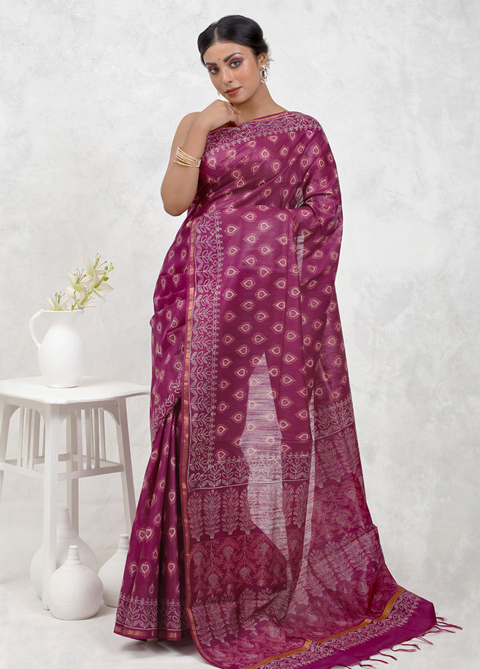 Pink Chanderi Cotton Saree Without Blouse Piece - Indian Silk House Agencies