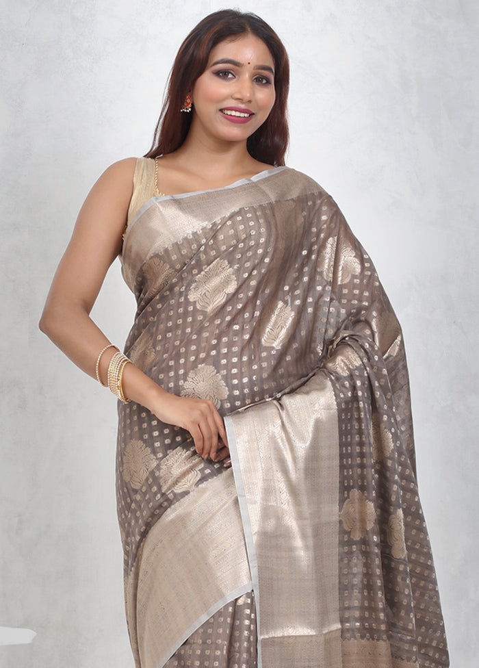 Grey Kora Silk Saree Without Blouse Piece - Indian Silk House Agencies