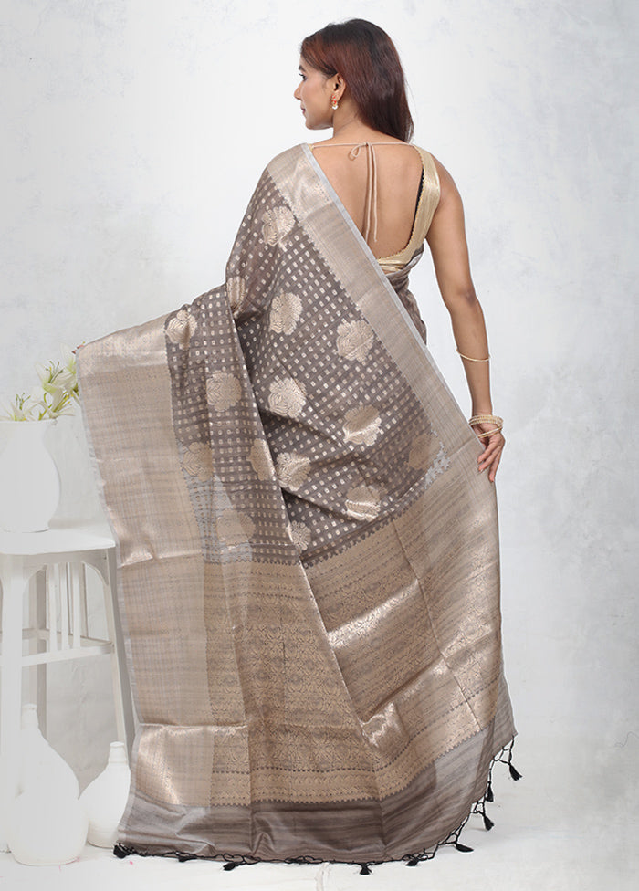 Grey Kora Silk Saree Without Blouse Piece - Indian Silk House Agencies