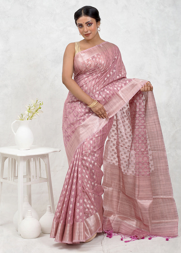 Pink Kora Silk Saree Without Blouse Piece - Indian Silk House Agencies