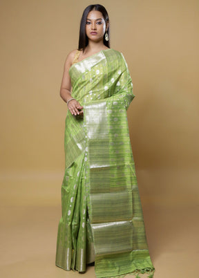 Green Kora Silk Saree With Blouse Piece