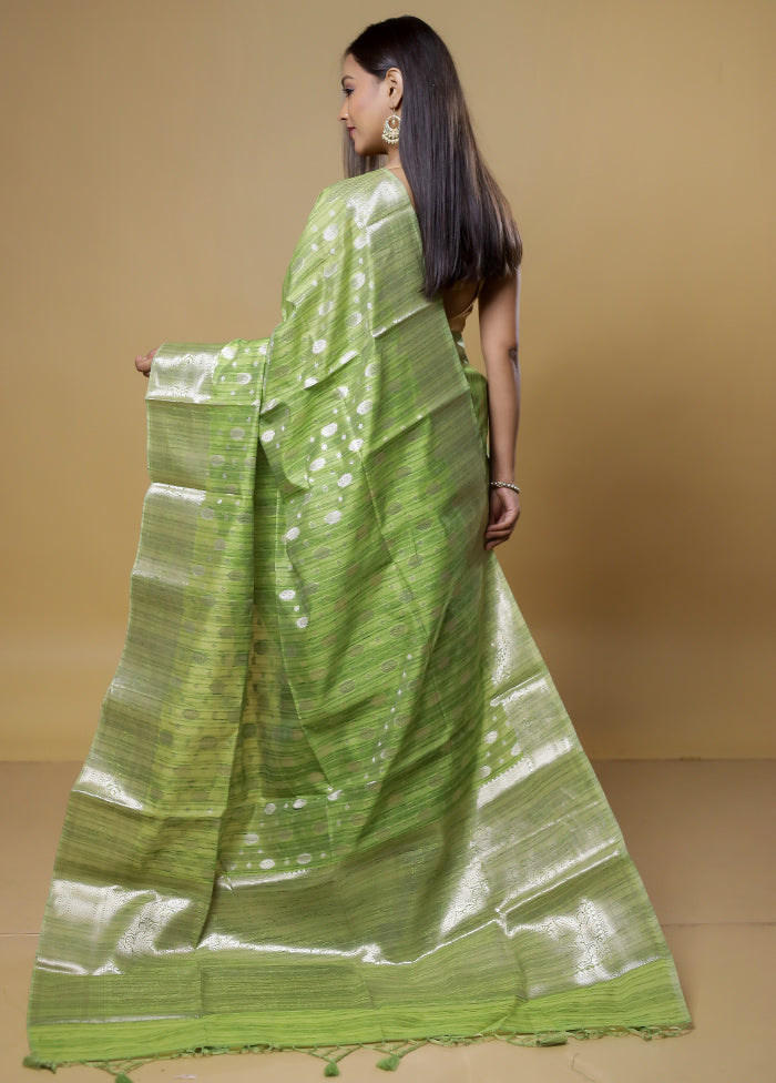 Green Kora Silk Saree With Blouse Piece