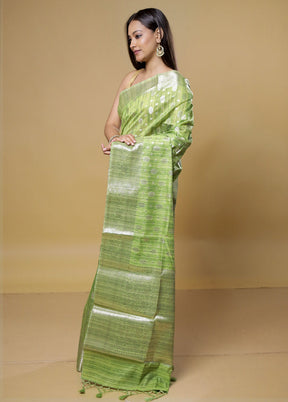 Green Kora Silk Saree With Blouse Piece