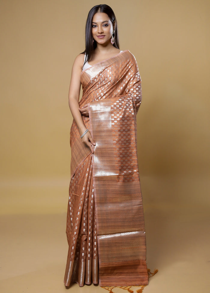 Rust Kora Silk Saree With Blouse Piece