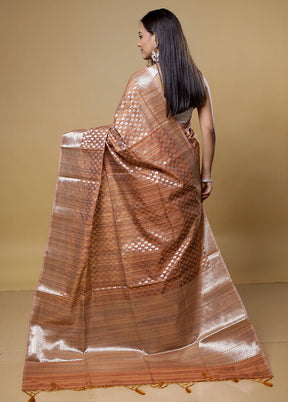 Rust Kora Silk Saree With Blouse Piece