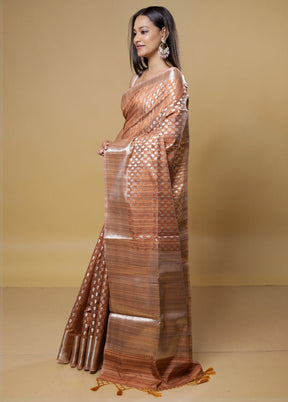 Rust Kora Silk Saree With Blouse Piece