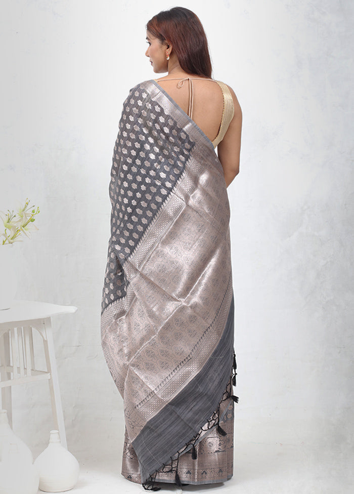 Grey Kora Silk Saree Without Blouse Piece - Indian Silk House Agencies