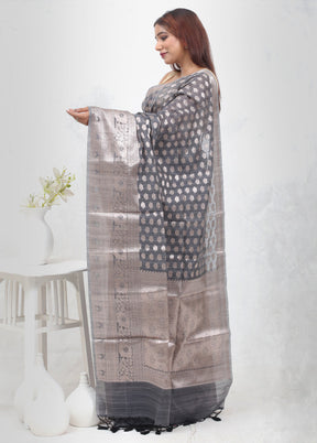 Grey Kora Silk Saree Without Blouse Piece - Indian Silk House Agencies