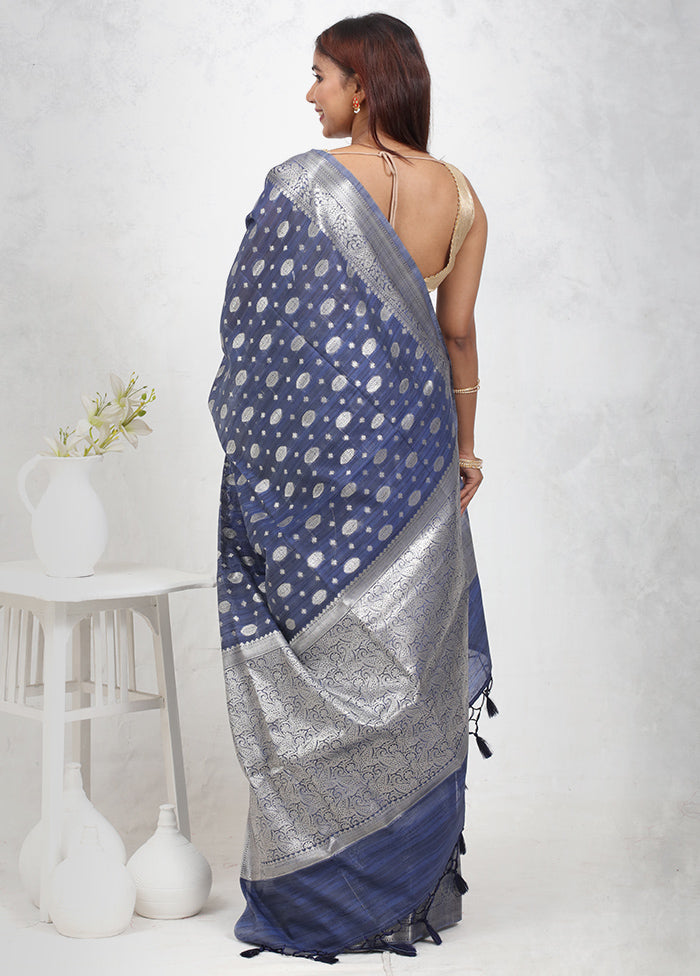 Blue Kora Silk Saree Without Blouse Piece - Indian Silk House Agencies