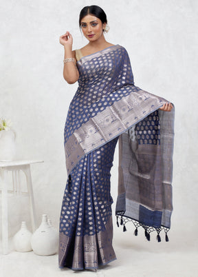 Grey Kora Silk Saree Without Blouse Piece - Indian Silk House Agencies