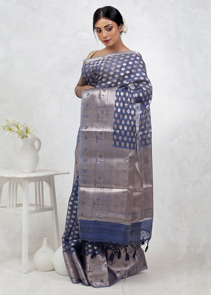 Grey Kora Silk Saree Without Blouse Piece - Indian Silk House Agencies