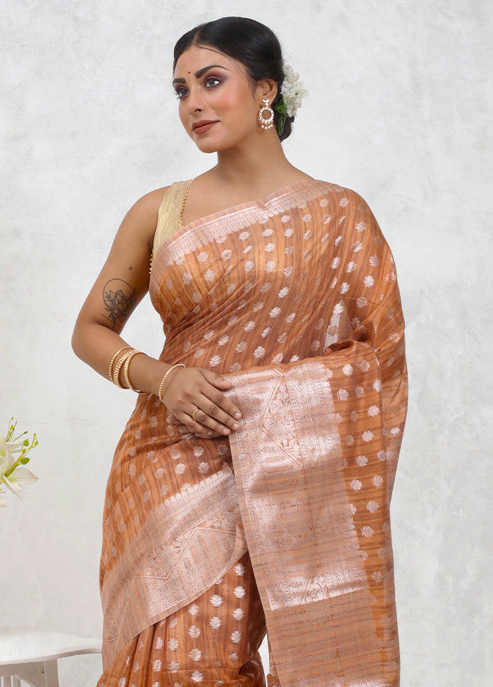 Orange Kora Silk Saree Without Blouse Piece - Indian Silk House Agencies