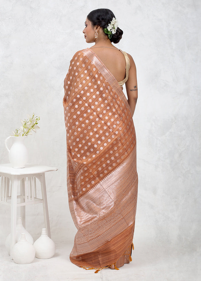 Orange Kora Silk Saree With Blouse Piece