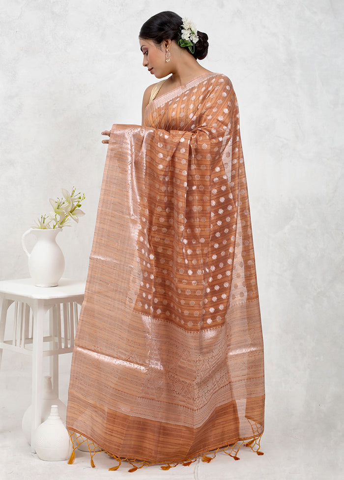 Orange Kora Silk Saree With Blouse Piece