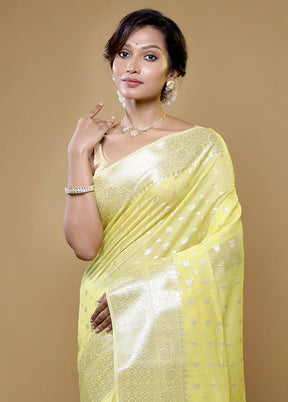 Yellow Kora Silk Saree With Blouse Piece