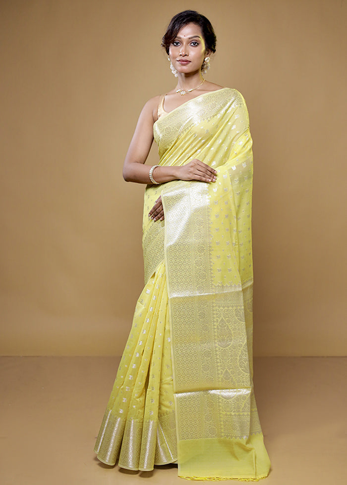 Yellow Kora Silk Saree With Blouse Piece