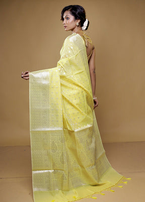 Yellow Kora Silk Saree With Blouse Piece